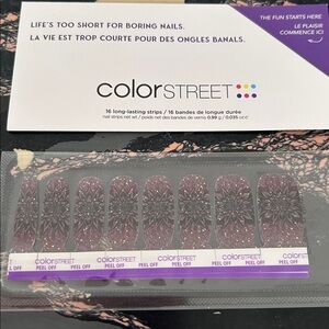 Color Street Deep Plum Glitter Nail Strips with Floral Emboss- Forever in Bloom